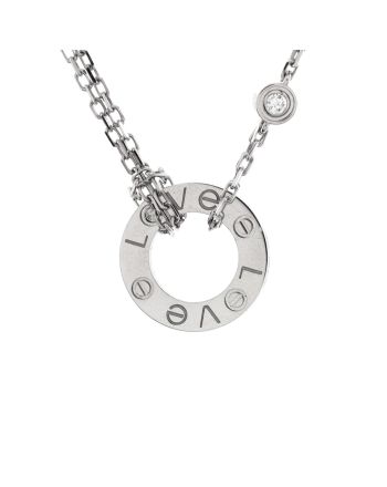 2 Diamonds Love Pendant Necklace 18K White Gold with Diamonds