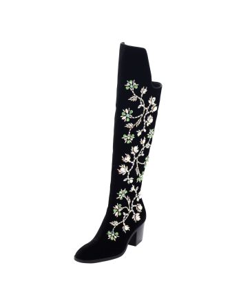 Women's Morgan Fleur Knee High Boots Velvet with Crystals