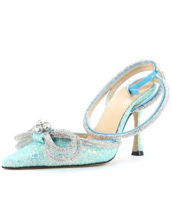 Women's Double Bow Ankle Strap Pumps Glitter 100