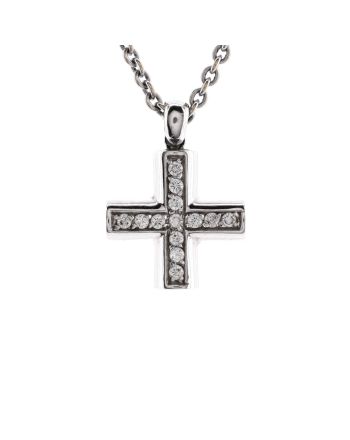 Greek Cross Pendant Necklace 18K White Gold with Diamonds