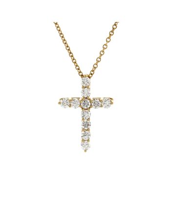 Cross Pendant Necklace 18K Yellow Gold with Diamonds Small