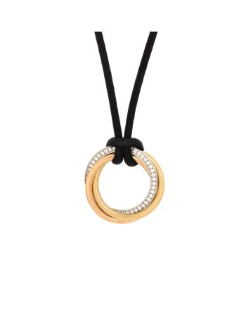 Trinity on Cord Necklace Silk Cord with 18K Tricolor Gold and Diamonds Medium