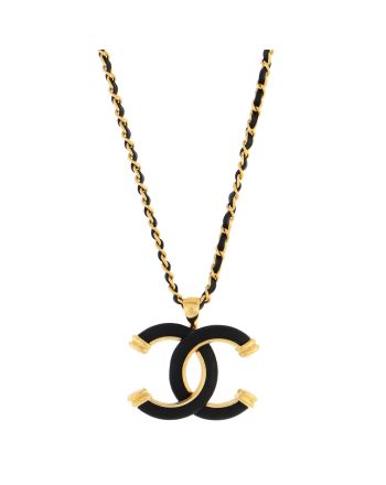 CC Woven Chain Pendant Necklace Metal with Leather