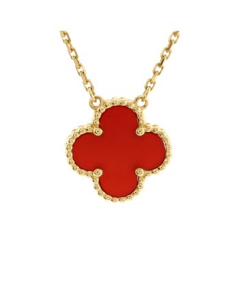 Vintage Alhambra Pendant Necklace 18K Yellow Gold and Carnelian