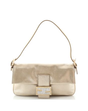 Baguette Bag Metallic Leather with Crystal Detail