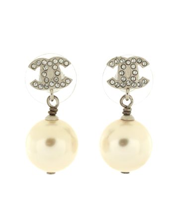 CC Drop Earrings Metal with Crystals and Faux Pearls