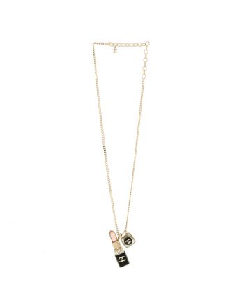 CC Lipstick Charm Pendant Necklace Metal with Resin and Crystals