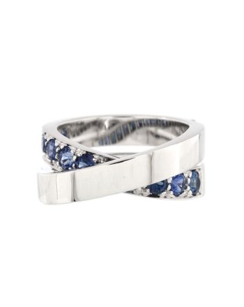 Paris Nouvelle Vague Crossover Ring 18K White Gold with Blue Sapphires