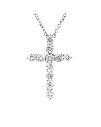 Cross Pendant Necklace Platinum and Diamonds Small