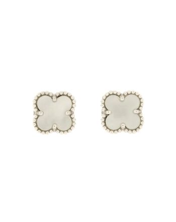 Sweet Alhambra Stud Earrings 18K White Gold and Mother of Pearl