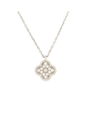 Sweet Alhambra Pendant Necklace 18K White Gold with Diamonds