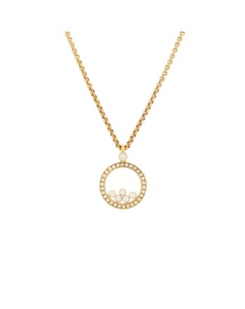 Happy Diamonds Round Pendant Necklace 18K Yellow Gold with Diamonds and 5 Floating Diamonds