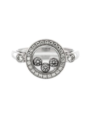 Happy 3 Floating Diamonds Circle Ring 18K White Gold with Diamonds