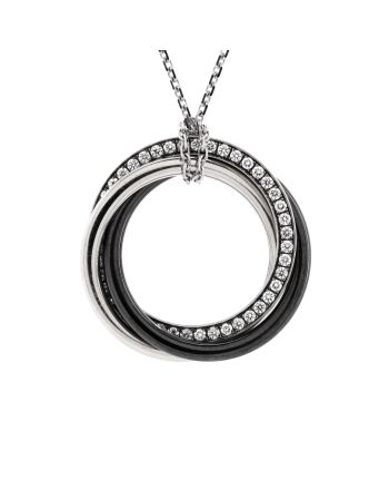 Trinity Pendant Necklace 18K White Gold with Diamonds and Ceramic Small