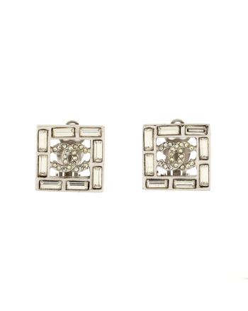 CC Square Clip On Earrings Metal and Crystals