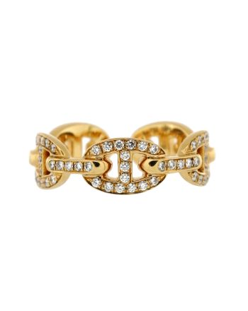 Chaine d'Ancre Enchainee Ring 18K Yellow Gold with Pave Diamonds