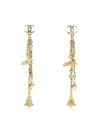 CC Lion Charms Drop Earrings Metal with Faux Pearls