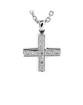 Greek Cross Pendant Necklace 18K White Gold with Diamonds