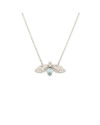 Paper Flowers Firefly Pendant Necklace Platinum with Diamonds and Aquamarine Small