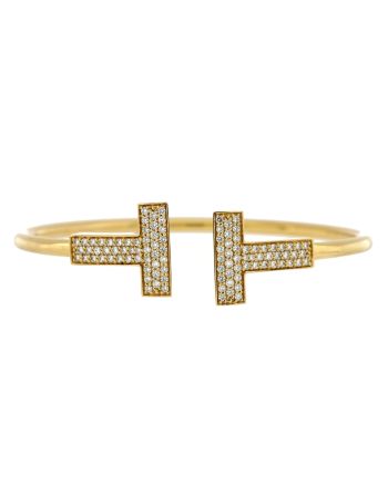 T Wire Bracelet 18K Yellow Gold with Diamonds Wide