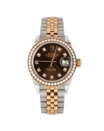 Oyster Perpetual Datejust Automatic Watch Stainless Steel and Rose Gold with Diamond Bezel and Markers 28