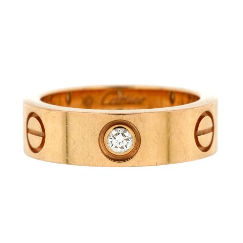 Love 3 Diamonds Band Ring 18K Rose Gold with Diamonds