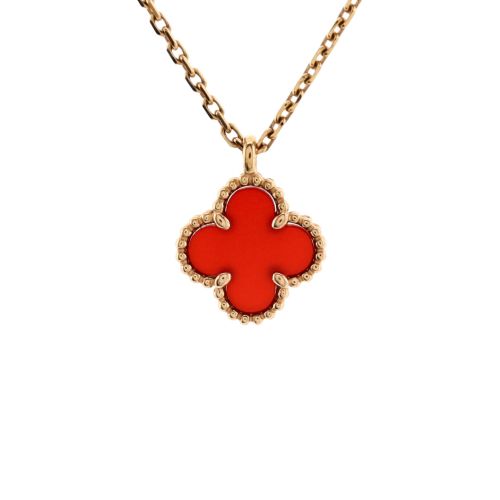 Sweet Alhambra Pendant Necklace 18K Rose Gold and Carnelian