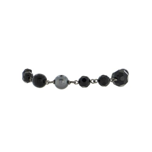 CC Chain Bracelet Ruthenium with Resin and Faux Pearls