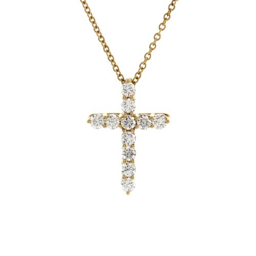 Cross Pendant Necklace 18K Yellow Gold with Diamonds Small