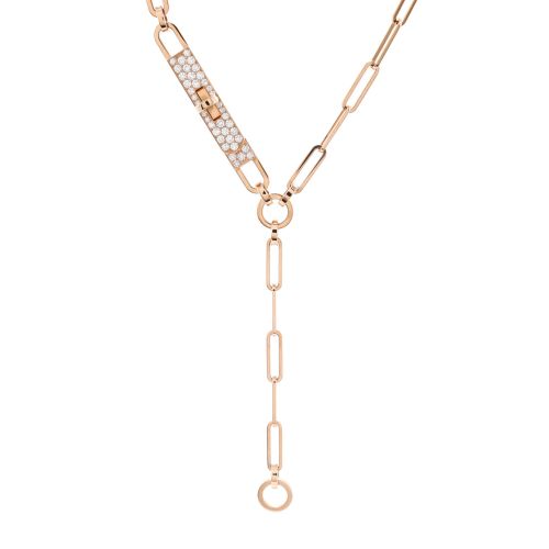 Kelly Chaine Lariat Necklace 18K Rose Gold and Pave Diamonds Small