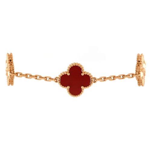 Vintage Alhambra 5 Motifs Bracelet Guilloche 18K Rose Gold and Carnelian