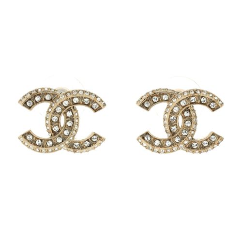 CC Stud Earrings Metal with Crystals