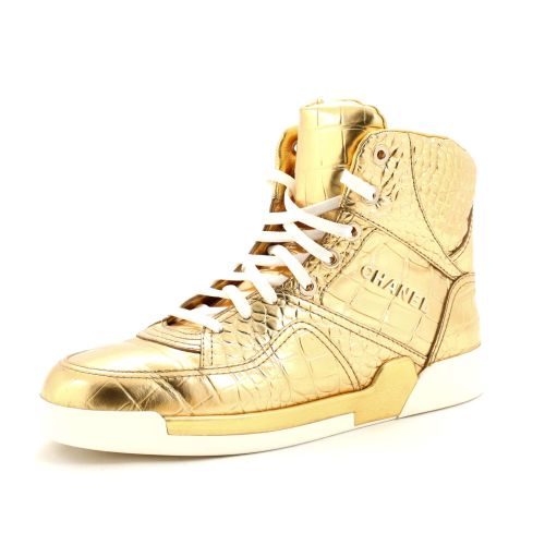 Men's Logo High-Top Sneakers Crocodile Embossed Leather