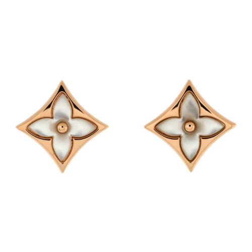 Color Blossom Sun Star Stud Earrings 18K Rose Gold with Mother of Pearl