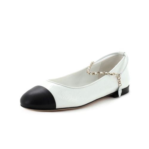 Women's Cap Toe Ankle Chain Ballerina Flats Leather