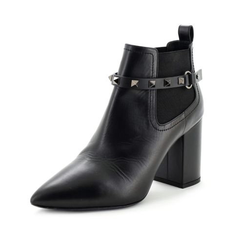 Women's Rockstud Buckle Block Heel Ankle Boots Leather