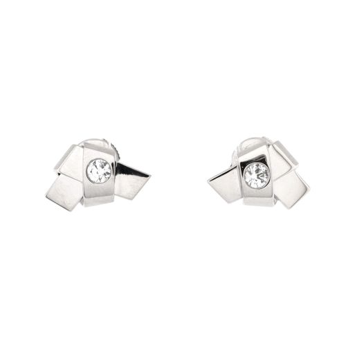 Ribbon Knot Stud Earrings 18K White Gold with Diamond