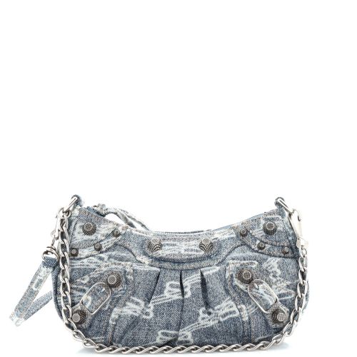 Le Cagole Giant Studs Shoulder Bag BB Monogram Denim Mini