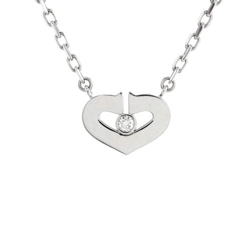 C Heart de Cartier Pendant Necklace 18K White Gold with Diamond XS