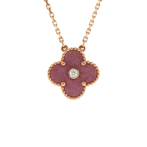 Vintage Alhambra Pendant Necklace 18K Rose Gold and Rhodonite with Diamond