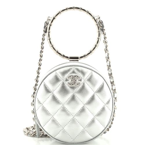 Round Bracelet Clutch with Chain Quilted Calfskin