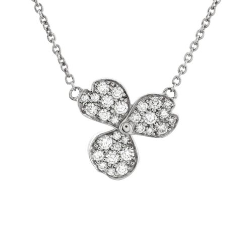 Paper Flowers Pendant Necklace Platinum with Pave Diamonds Small