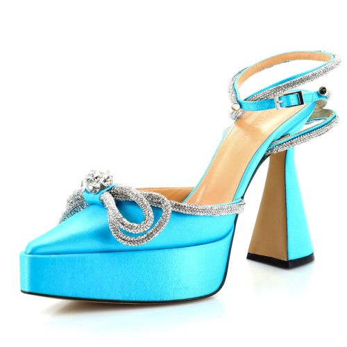 Women's Double Bow Ankle Strap Platform Pumps Satin 140