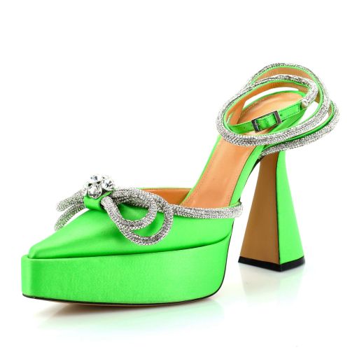 Women's Double Bow Ankle Strap Platform Pumps Satin 140